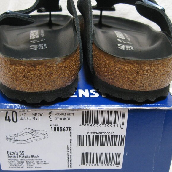 Birkenstock Exquisite GIZEH LUX Spotted Metallic Black Leather 40 R US W 9 M 7 - Picture 8 of 13